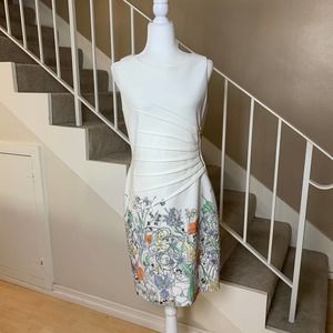 Ivanka Trump Sunburst Pleated Zipper Floral Sheath Dress Size 10 White